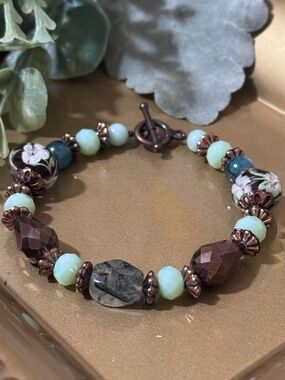 Handcrafted Mint Green and Brown Beaded Bracelet